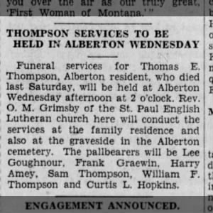 Thomas E. Thompson funeral 1928